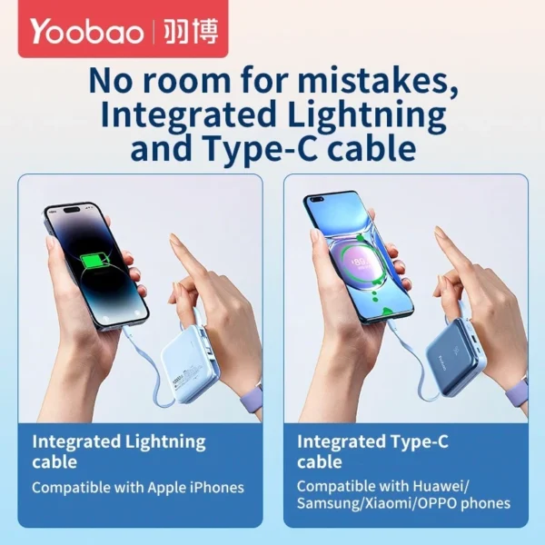 Yoobao LK10 10000mAh Mini Fast Charging Powerbank Built in Cables (Lightning & Type C) PD20W SCP22.5W Blue