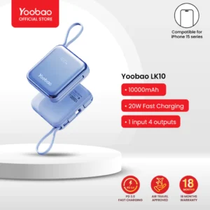 my-11134201-7rasl-m2xq5b69kg8624.webp Yoobao LK10 10000mAh Mini Fast Charging Powerbank Built in Cables (Lightning & Type C) PD20W SCP22.5W Blue